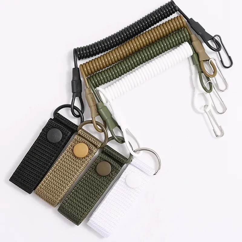 Taktische Anti-Lost elastische Lanyard Anti-Diebstahl Anti-Schnitt Militär Feder Sicherheits gurt Pistole Seil Schlüssel ring Taschenlampe Zubehör