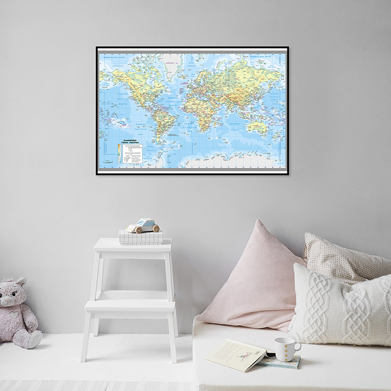 Lona mapa do mundo espanhol imagem personalizada a2 mapa da cidade do mundo decoração para casa adesivos de parede para a escola material de escritório