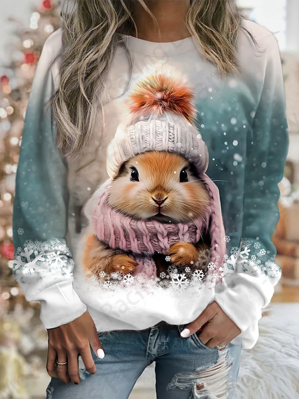 Sudadera con capucha con estampado 3d de conejo encantador para mujer, sudaderas con capucha gráficas con cuello redondo a la moda, abrigo de animales para mujer, ropa para niña, sudadera deportiva para niña