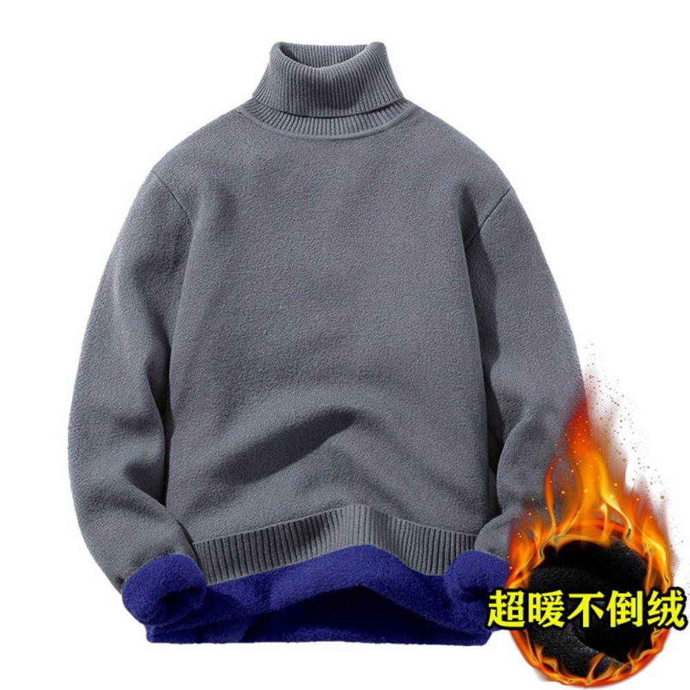Suéter de cuello alto de lana para hombre, prendas de punto gruesas de Color sólido para invierno, Jersey informal cálido a prueba de frío, camisa de fondo 5XL
