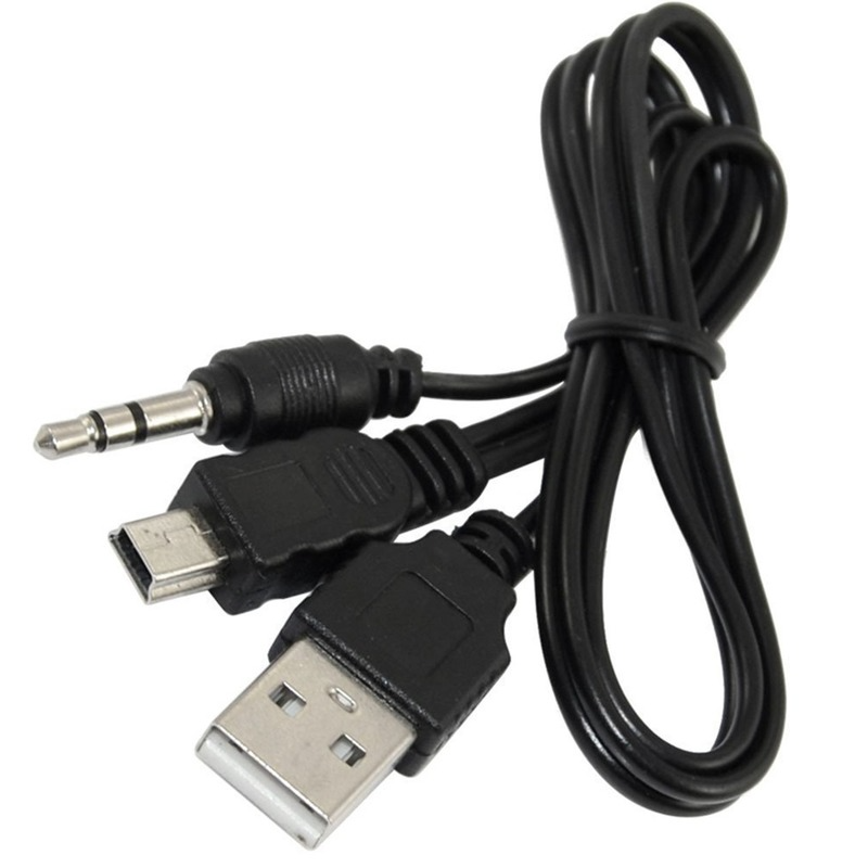 Hochwertiger schwarzer USB2.0-A-Stecker auf Mini-B-Stecker + 3,5-mm-Audio-AUX-1 auf 2 Audiokabel, Adapter-Ladekabel, 0,5 m