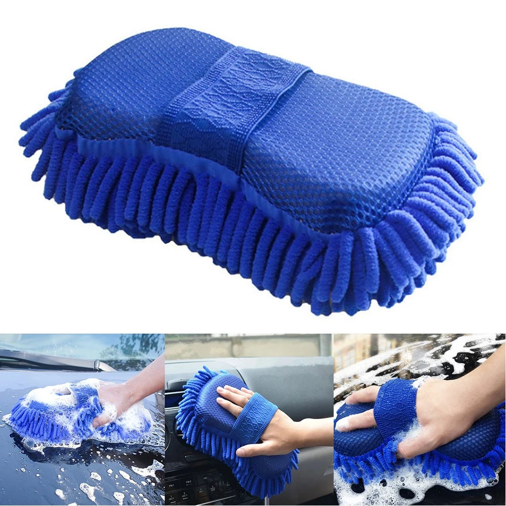 1 Pz Blu Microfibra Ciniglia Lavaggio Auto Spugna Cura Spazzola di Lavaggio Pad Strumento di Pulizia Lavaggio Automatico Asciugamano Guanti Accessori Per Lo Styling