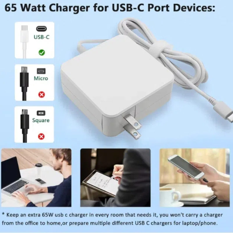 Reletech 65W USB C Adaptador de alimentação para laptop Tipo C Power PD Carregador rápido de parede para MacBook Asus Dell Lenovo Huawei HP Notebook