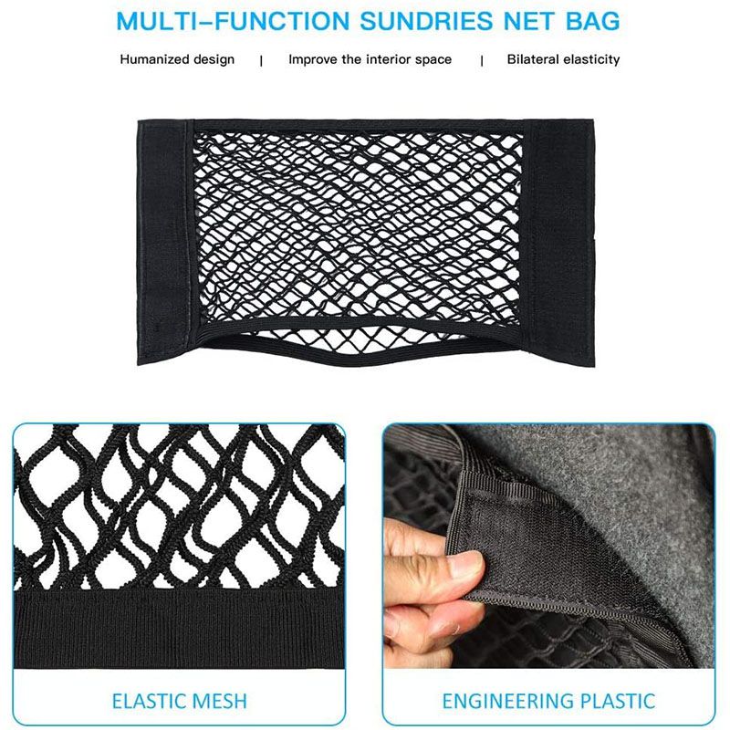 Car Trunk Mesh Organizer Universal Velcro Storage Pocket Vehicle Elastic Storage Bag Automotive Mesh Interior Accessories
