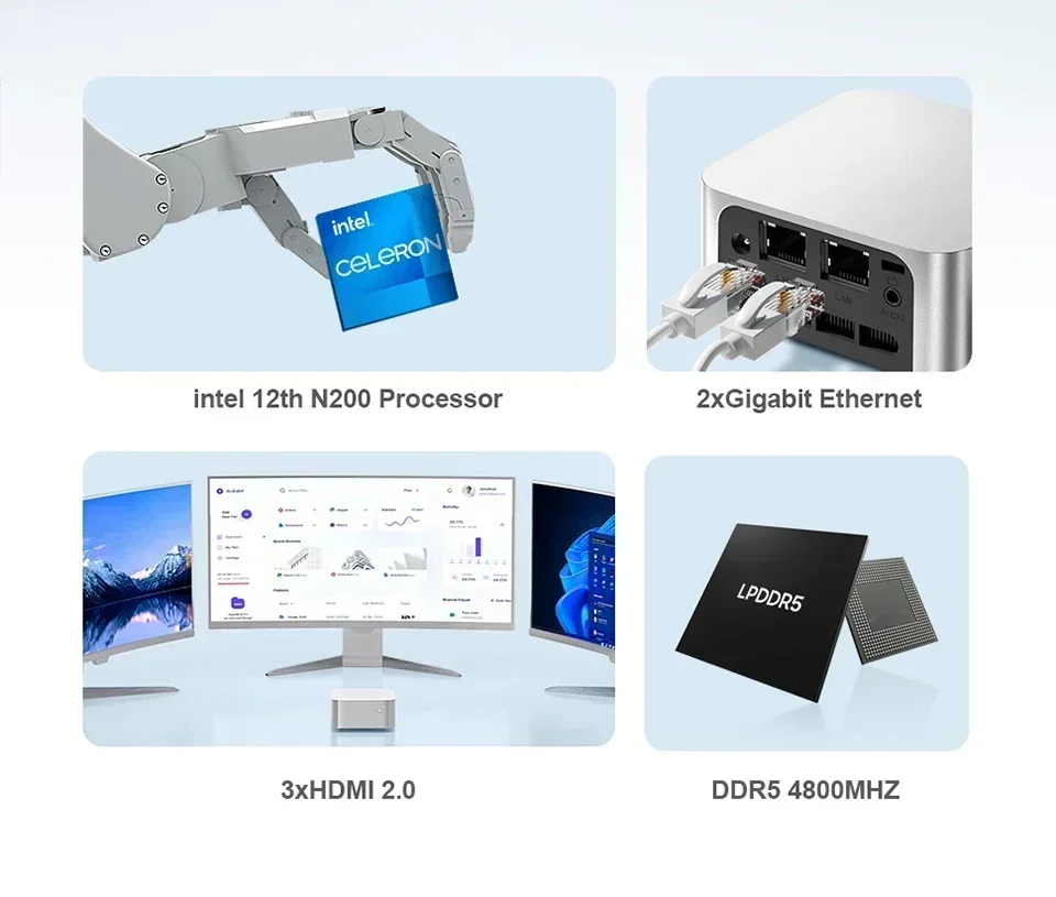 Chatreey T8 Pro Mini PC Intel Celeron N100 12G RAM Windows 11 Computer Dual LAN Tre HD Firewall Server wifi 5
