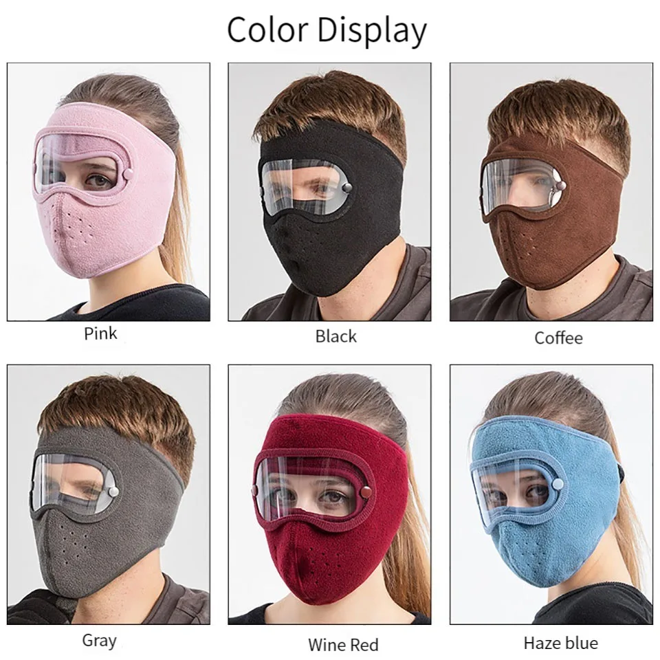ฤดูหนาวขนแกะ Face Shield หมวกแว่นตา Anti-FOG Windproof สกีอุ่นขี่จักรยานหน้ากาก Breathable กีฬากลางแจ้ง Balaclava Unisex