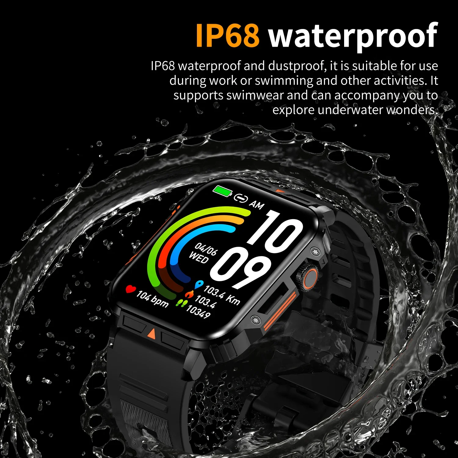 Reloj inteligente deportivo para hombre y mujer, pulsera con Monitor de salud, Bluetooth, llamadas, resistente al agua IP68, estilo militar, Android 2024