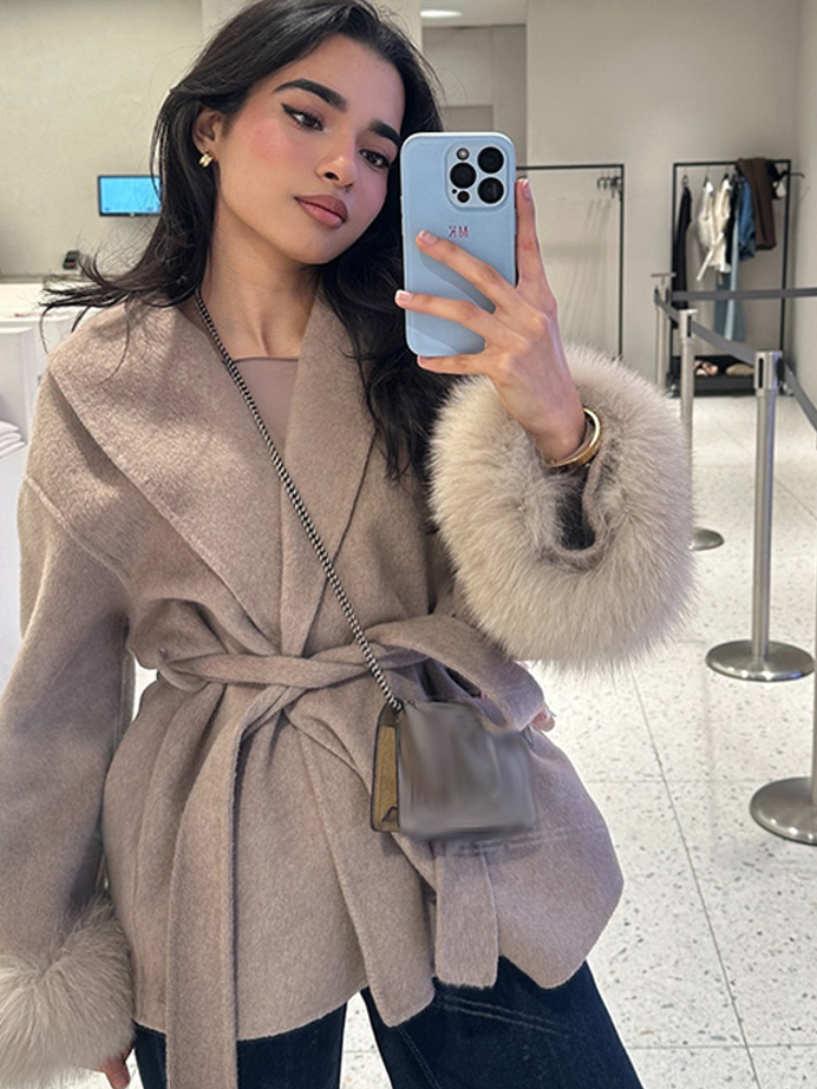 Шикарная шерстяная длинная куртка с воротником-стойкой и поясом, женские осенние шерстяные пальто 202, модная женская однобортная верхняя одежда, уличная одежда