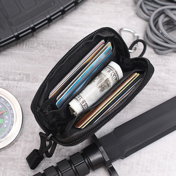 Bolsa tática edc para chaves ao ar livre, carteira, porta-moedas com compartimentos para cartões, pacote com zíper, acampamento, bolsa de cintura à prova d'água