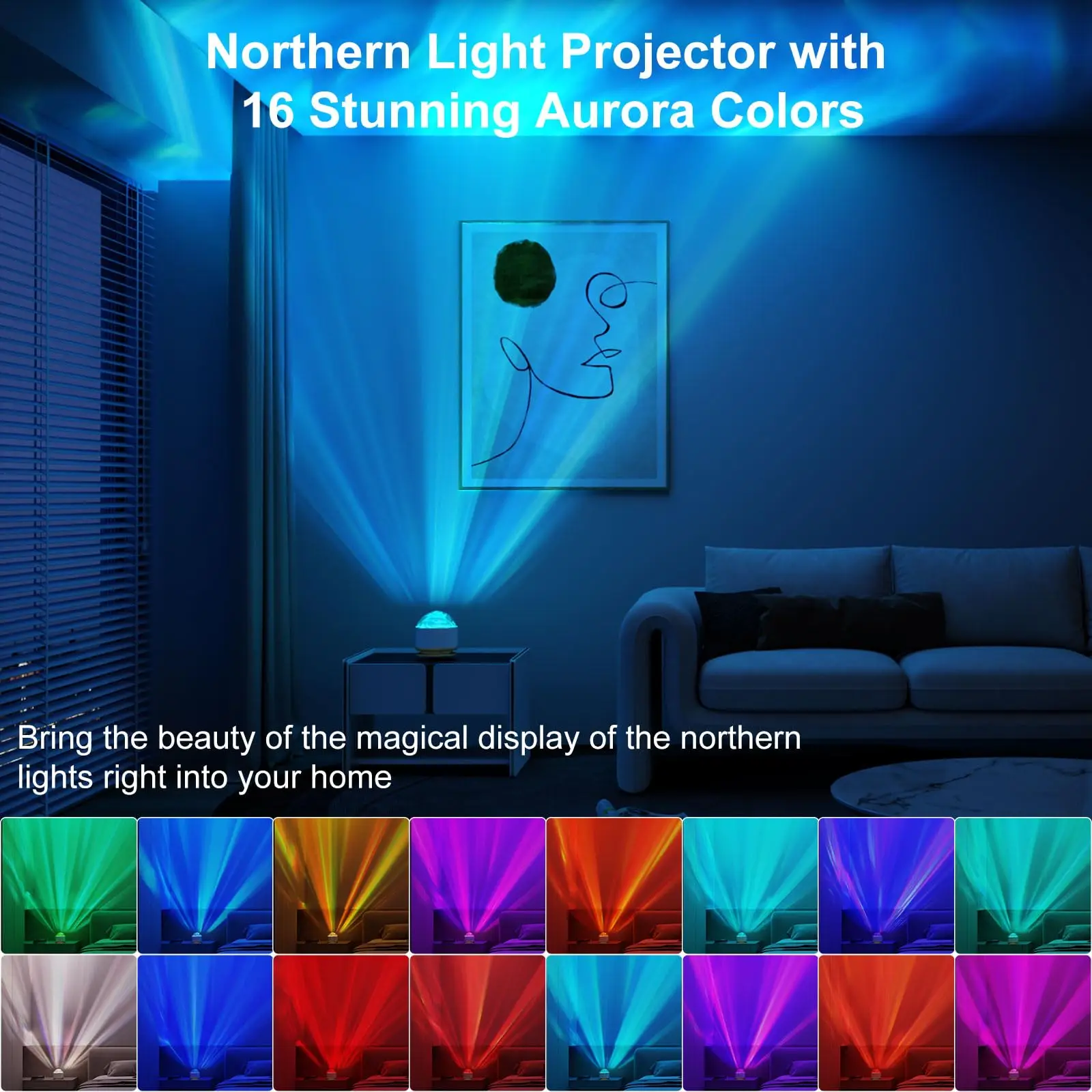 Northern Lights Projector 16 Color Aurora Night Light Projector for Bedroom USB Remote Galaxy Projector for Playroom Kids Room
