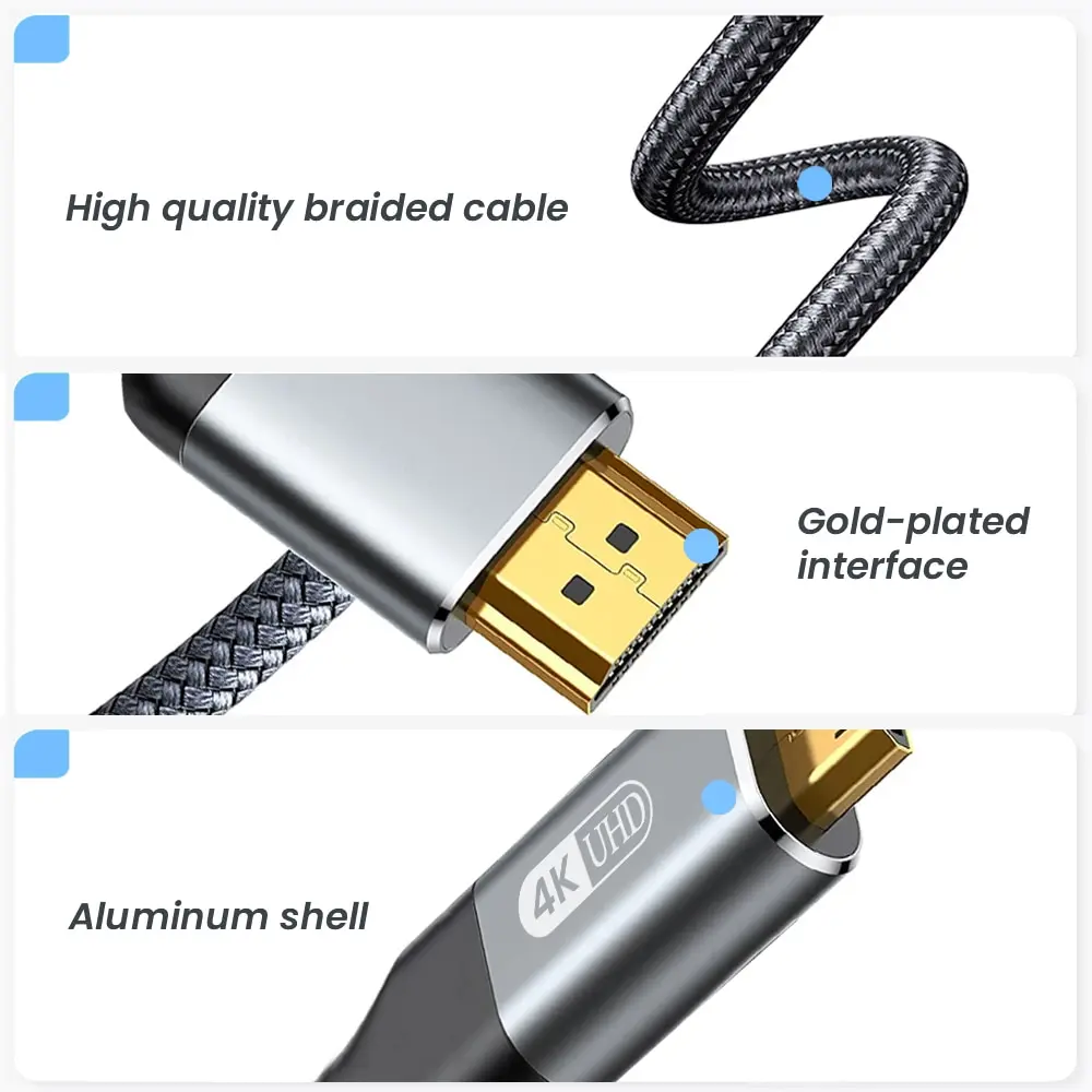 NIERBO-Cabo Mini HDMI para HDMI, HD 4K, 60Hz, Trançado de Alta Velocidade, Cabo Compatível com HDMI, Bi-Direcional, Cabo 2.0 para HDTV, Tablet, Câmera
