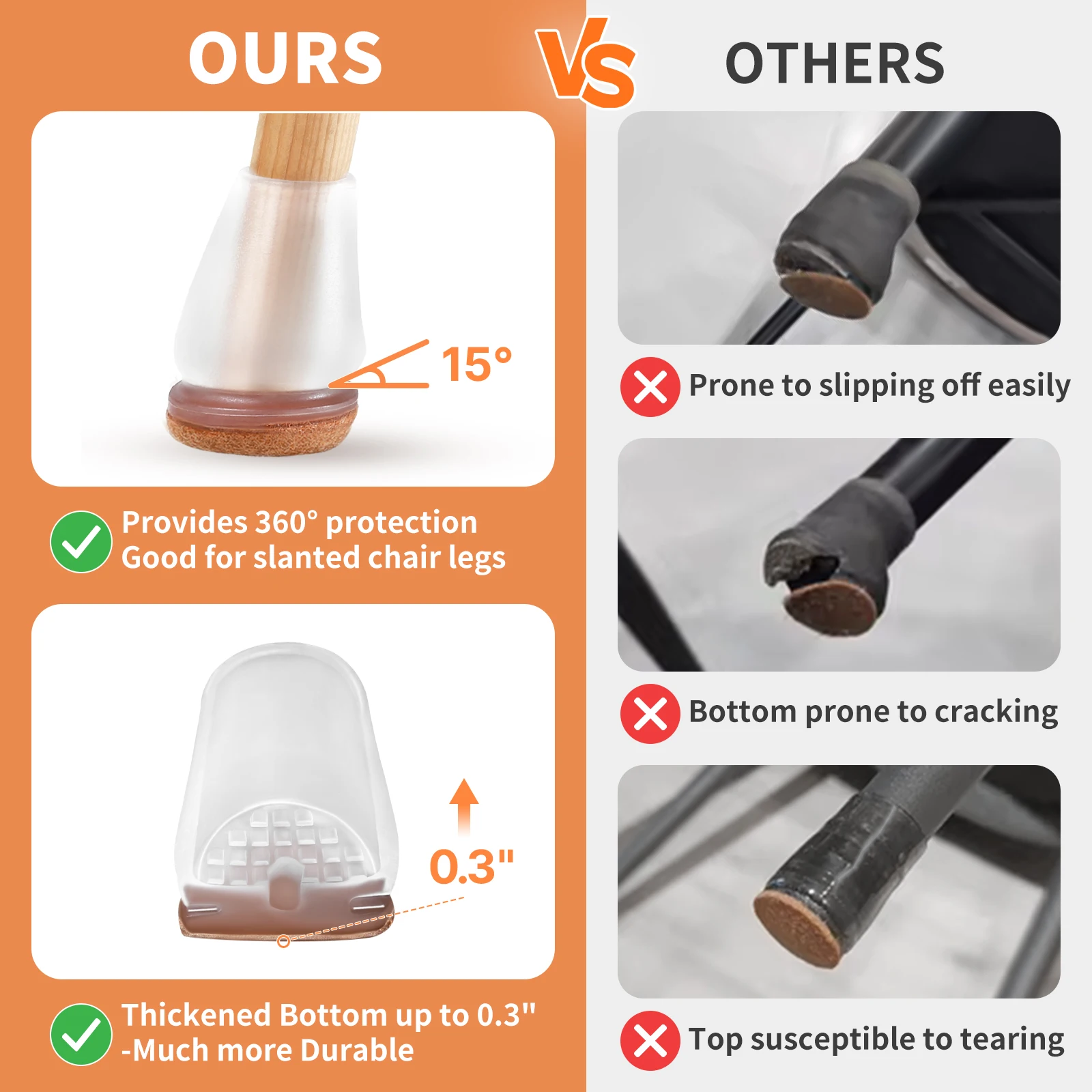 Protetores de chão para pernas de cadeira, 16 peças, com envoltório grosso, almofadas de feltro, silicone, móveis, capa para pés de mesa, proteção contra pisos