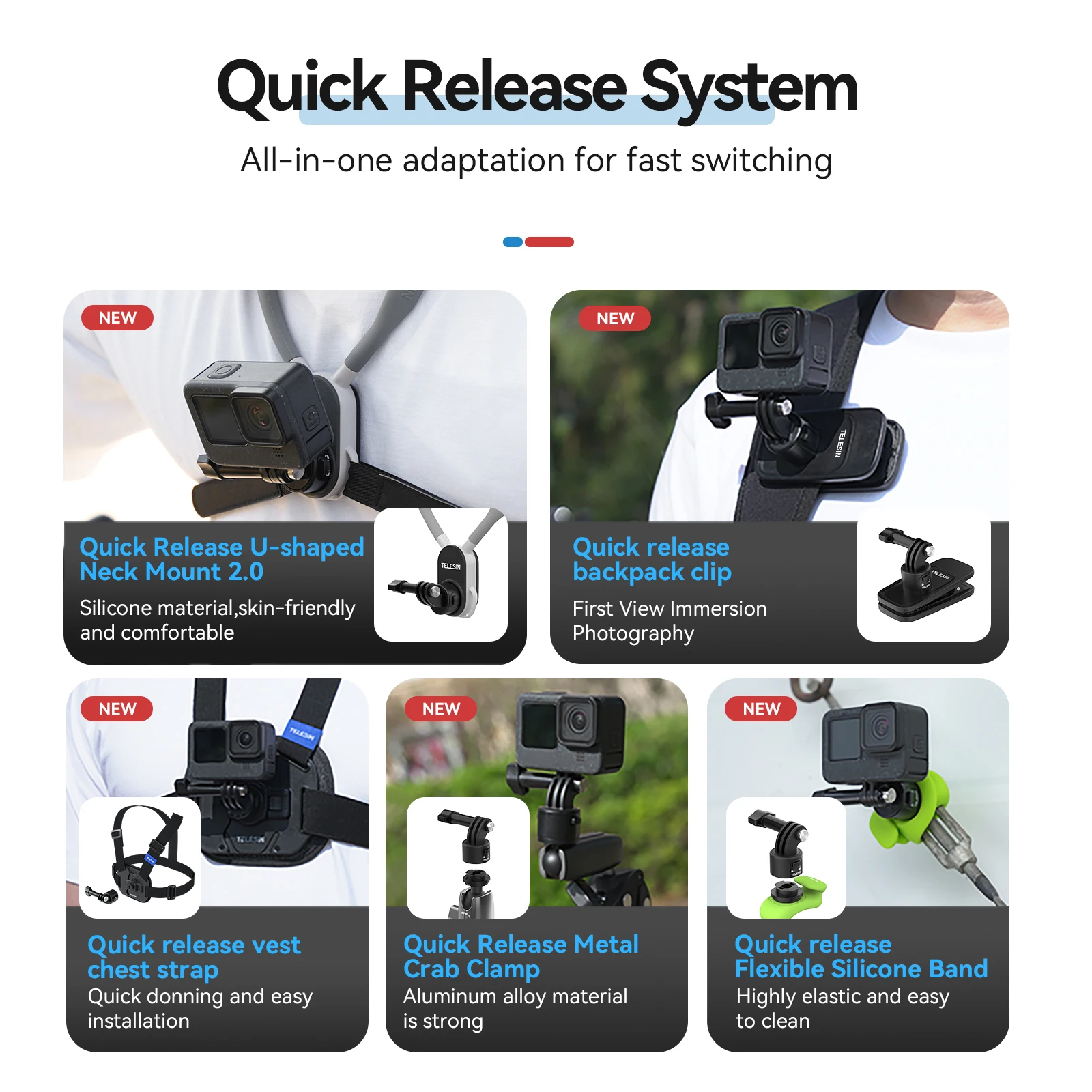 TELESIN Quick Release Silikon-Halshalterung mit magnetischem Halt für GoPro Hero Insta360 DJI Osmo Action Action-Kamera-Zubehör
