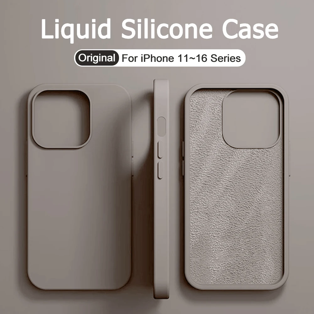 Custodia in silicone liquido originale per iPhone 15 13 14 12 11 16 Pro Max Cover per iPhone 16 15 Plus Custodia antiurto Accessori per telefoni