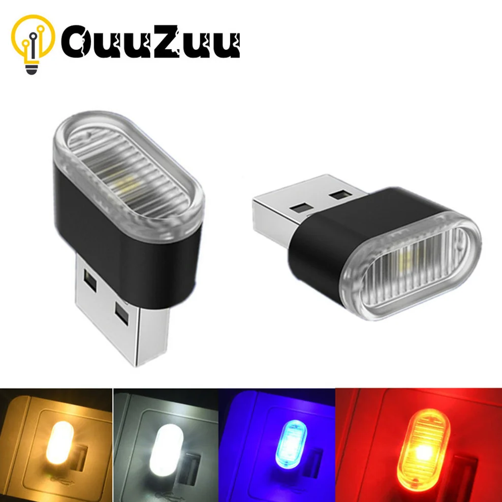 Mini luz USB LED USB luz nocturna modelado luz ambiental del coche luz Interior de neón joyería del coche (5 tipos de colores de luz)