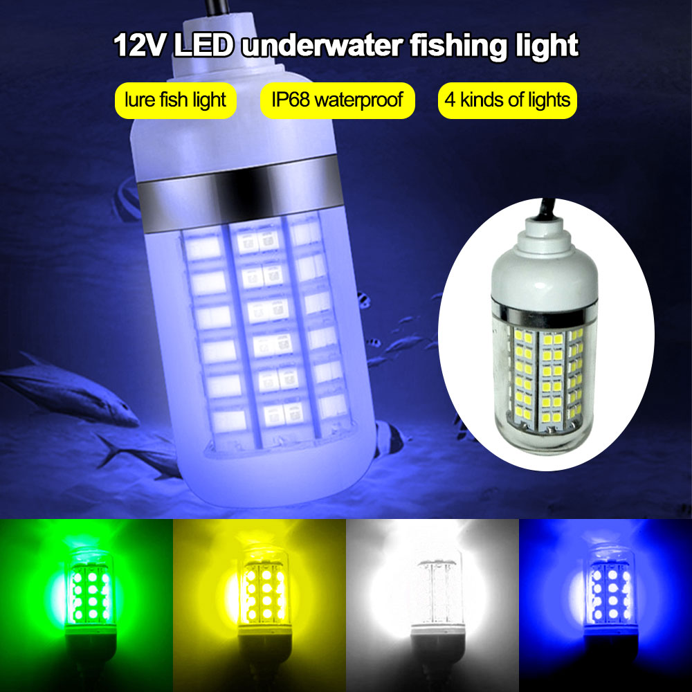 Luz LED de pesca de 12V, 100W, Ip68, señuelo, lámpara buscador de peces, 108 leds, 2835SMD, atrae gambas, calamar, Krill, 4 colores, luces subacuáticas
