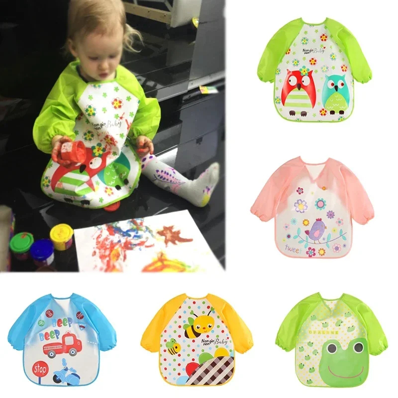 0-3 ปีเด็ก EVA กันน้ํา Anti-สกปรก Bib แขนยาว Coat Dirt Proof Soft Feeding Bib น่ารักการ์ตูนรูปแบบ Burp Cloths