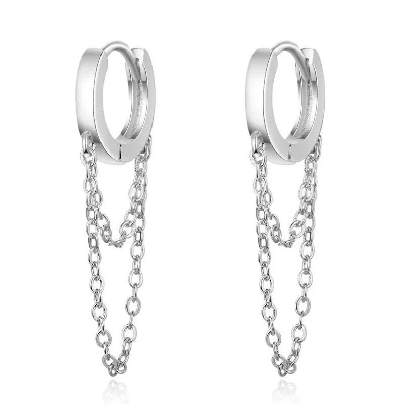 925 เงินสเตอร์ลิง Double Layer พู่ Hoop ต่างหูผู้หญิง INS ยอดนิยมสไตล์เย็นผู้หญิงแฟชั่นเครื่องประดับ
