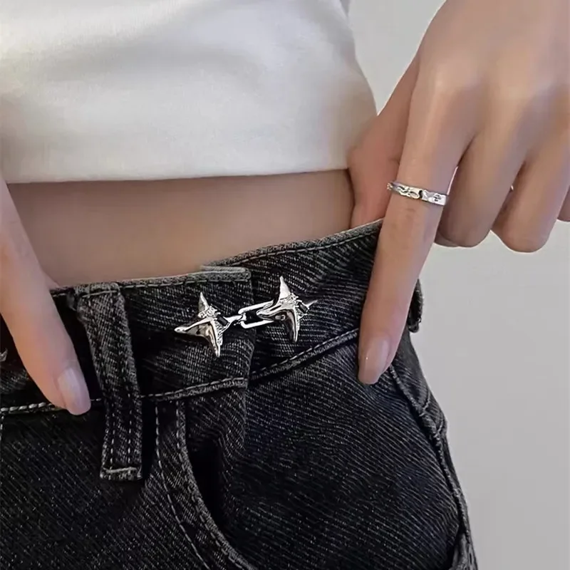 Hebilla de cintura ajustable, herramienta de ajuste de cintura con estrella de cuatro puntas de temperamento, pantalones vaqueros de moda, hebilla de cintura fija