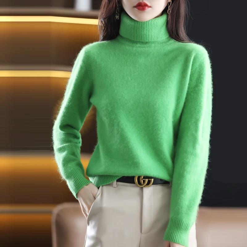 ฤดูใบไม้ร่วงและฤดูหนาวผู้หญิงคอPullover 100% Pure Mink Cashmereเสื้อกันหนาวถักนุ่มแฟชั่นผู้หญิงเสื้อผ้า