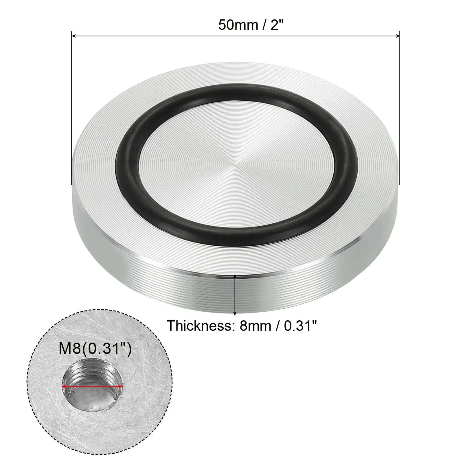 4 pezzi 40/50/60mm diametro disco circolare in alluminio adattatore superiore in vetro M8 piedini da tavolo rotondi piastra hardware con anello in gomma antiscivolo