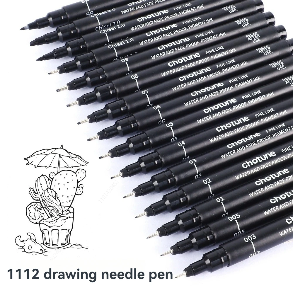 Micro stylos fins noirs, 15 tailles, encre d'archive étanche, marqueurs Manga à pointe Fine pour croquis techniques d'artiste