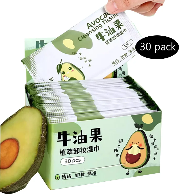 Salviette portatili da 30 pezzi-salviette detergenti usa e getta da 30 pezzi salviette struccanti da donna salviette struccanti con estratto di Avocado