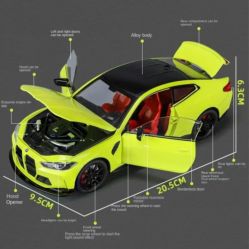 Aleación escala 1:24 BMW M4 coche deportivo modelo simulación Diecast vehículo de juguete colección decoración del hogar niños niño regalo de cumpleaños coche de juguete
