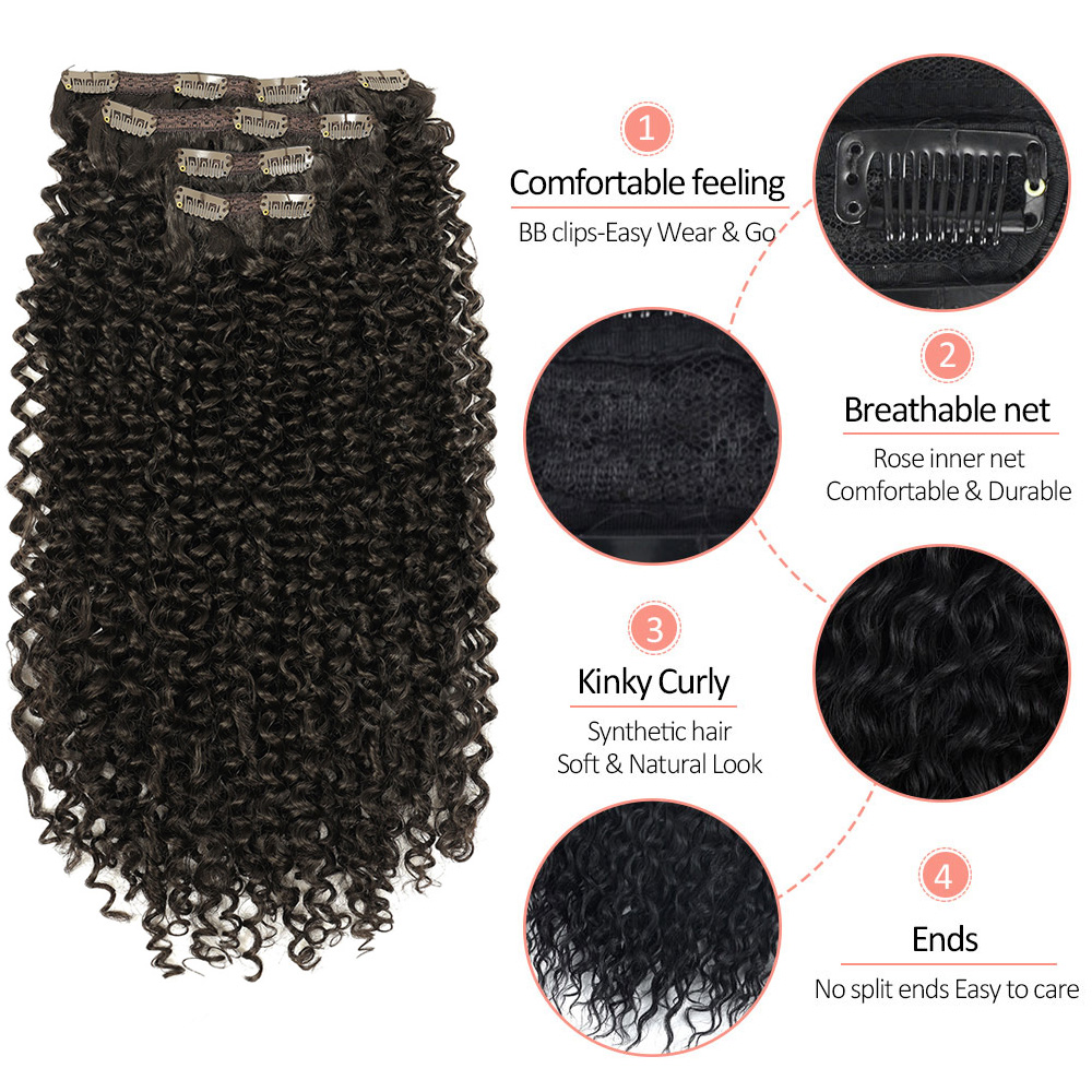 สังเคราะห์คลิปในส่วนขยายของผม Kinky Curly Hair Extensions สําหรับผู้หญิง 26 "Super Long Corn Wave Full Head ผมปลอมชิ้น