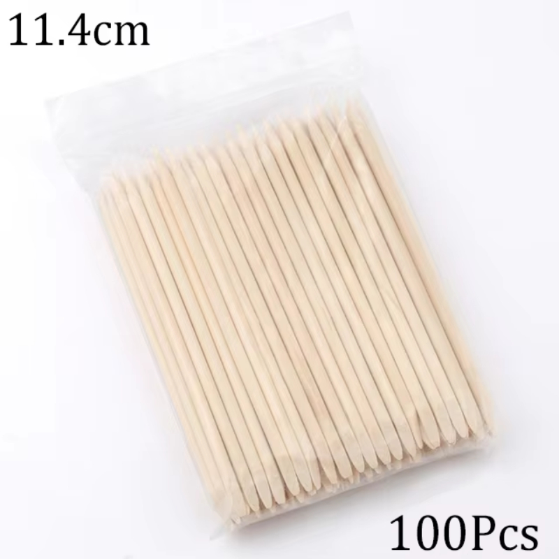 100/50 個オレンジウッドネイルスティック両面キューティクルプッシャーリムーバーラインストーンドットツールネイルアートマニキュアペディキュアケア