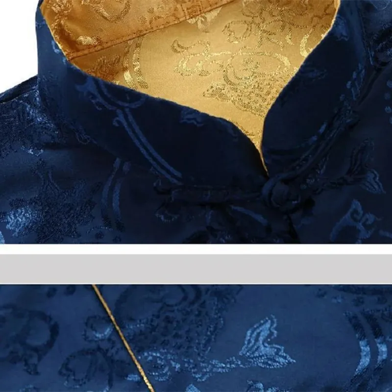 Heißer Verkauf Männer Chinesischen Stil Satin Seide Tang Anzug Jacke Doppelseitigen Langarm Kung Fu Mantel Hanfu Kleidung Jacken Größe S-3XL
