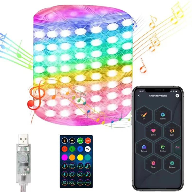 200LED 블루투스 LED 스트링 요정 조명, 드림컬러 RGBIC 주소 지정 가능 파티 크리스마스 조명, 웨딩 장식 화환, WS2812B
