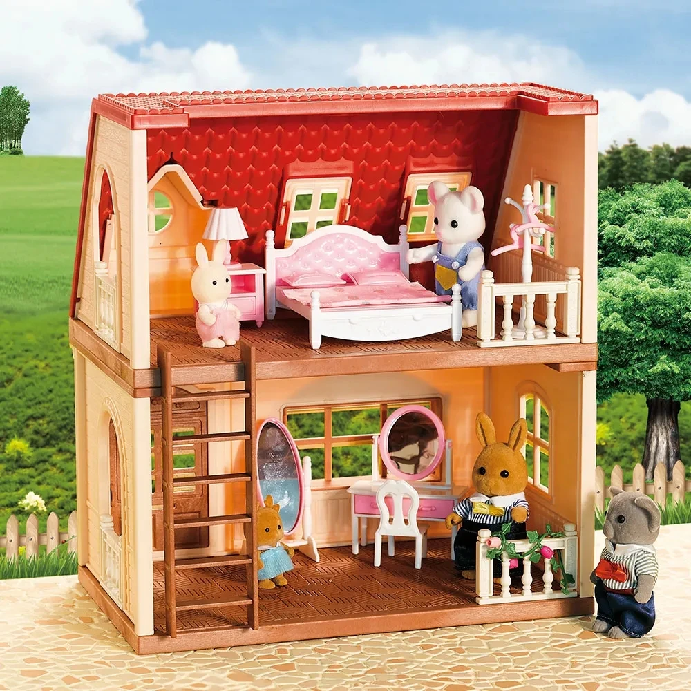 シミュレーションキッチン森家族小さな家ダブル 3 階建てヴィラトナカイ動物モデル女の子ドールハウス家具おもちゃギフト
