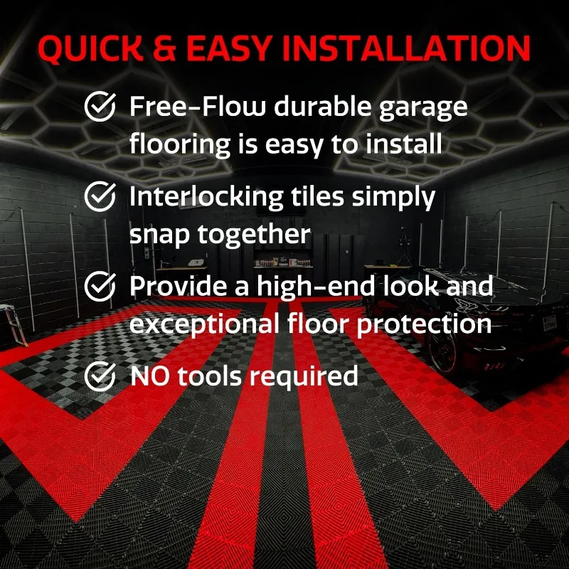 RaceDeck Free-Flow Open Rib Self-Draining Design, Durable Copolymer Plastic Interlocking Modular Garage Flooring Tile (48 Pack)
