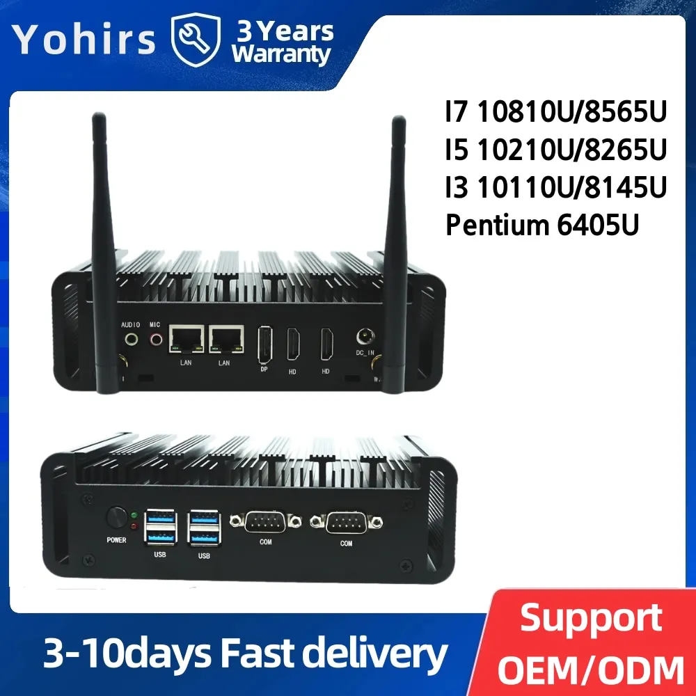 Несколько мини-промышленных компьютеров Yohirs Intel Pentium 6405U Core i7 8569U 2RS232 COM NVME SSD HD2.0 DP1.2 с графическим ПК UHD