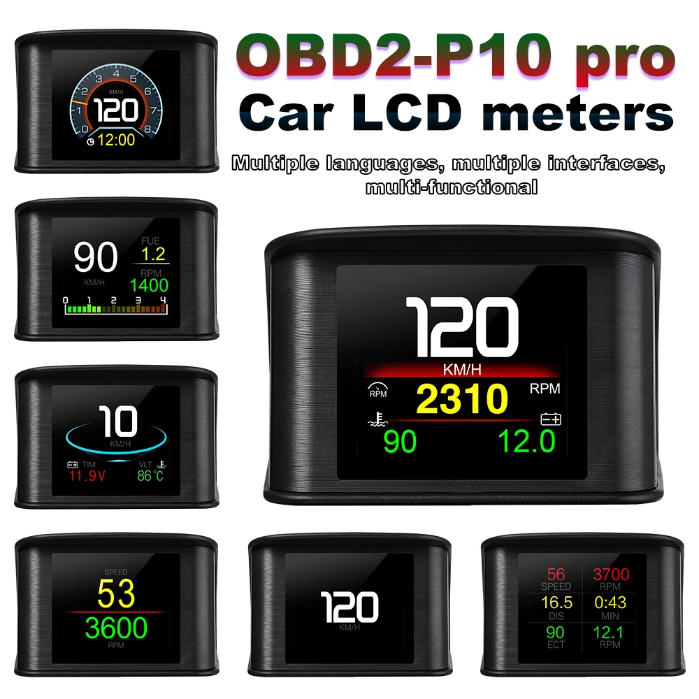 P10 pro head up display on-board computador carro digital obd2 quilometragem obd condução computador display velocímetro medidor de temperatura