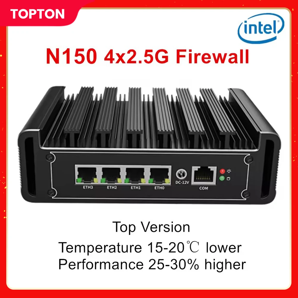 Topton Firewall Mini PC Intel N150 N100 Najlepsza wersja 4x 2,5G i226-V Bezwentylatorowy router miękki Mikro urządzenie pfSense Proxmox AES-NI