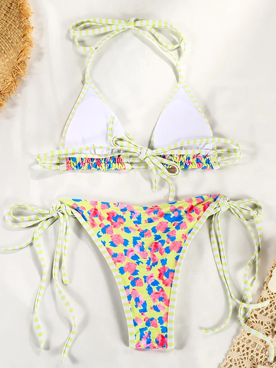 เซ็ตบิกินี่แบบ2024ของผู้หญิงไมโครชุดว่ายน้ำบิกินี่เซ็กซี่ชุดว่ายน้ำสายสามเหลี่ยมชุดชายหาดสายหนังชุดบิกินี่สไตล์บราซิล