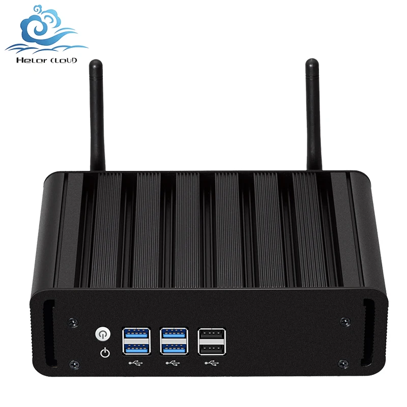 HelorPC-Mini PC industrial fanless, PC com 1LAN, 8USB, 8G, 128G, DDR3, apoio Windows 7, 8, 10, Linux, Pfense, Firewall, computador do escritório