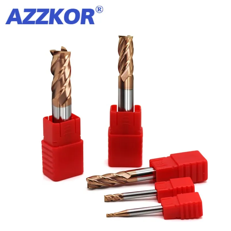 AZZKOR HRC55 4 섕크 밀링 커터, 텅스텐강 카바이드 합금 코팅, CNC 가공 엔드밀용 플랫 엔드 밀, 4 플루트, 10 개