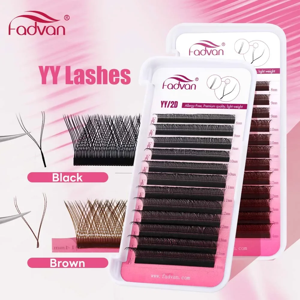 Fadvan-extensiones de pestañas con doble punta, forma YY, color negro y marrón, C/D/L/LU/L +, pestañas individuales de alta calidad, maquillaje de volumen