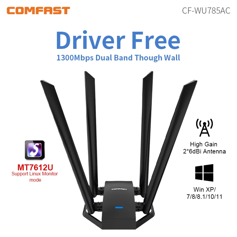 COMFAST 1300M MT7612U/RTL8814AU Сетевая карта 5,8 ГГц USB Wi-Fi приемник двухдиапазонный настольный беспроводной Linux Wi-Fi адаптер антенна