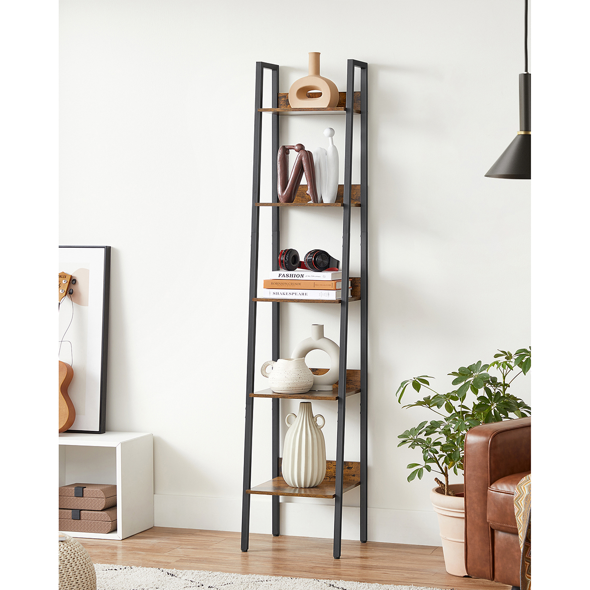 Hémisphère de style VASAGLE, Étiquette épaisse, Marron Rustique et Noir, Meuble de Rangement sur Pied