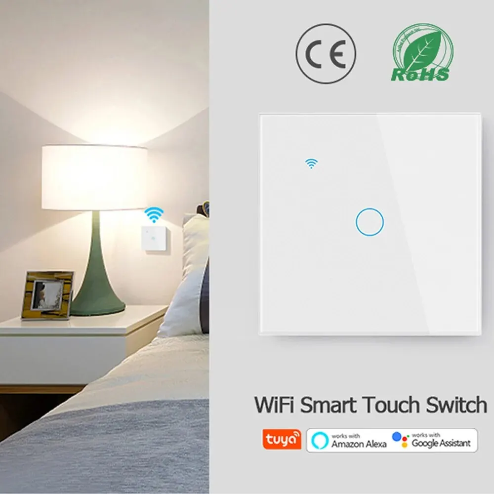 Interruptor inteligente wi-fi, luz da ue, interruptor de toque de parede, 220v, precisa de fio neutro, tuya smart life, funciona com alexa, google home, 1/2/3/4 gang