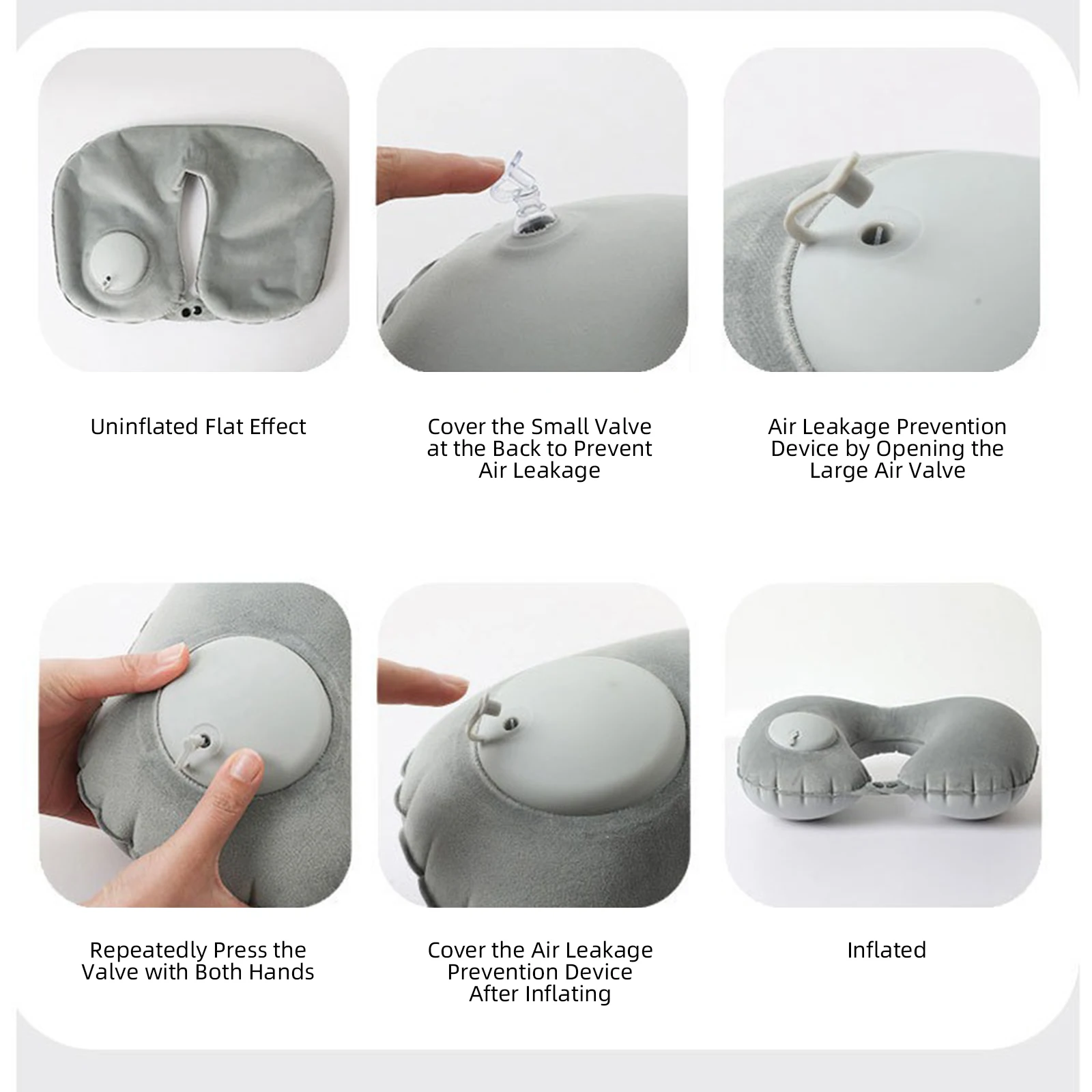 Almohada de viaje inflable en forma de U, cojín de soporte de aire portátil para el cuello, cómoda prensa para dormir para inflar, almohada para el cuello