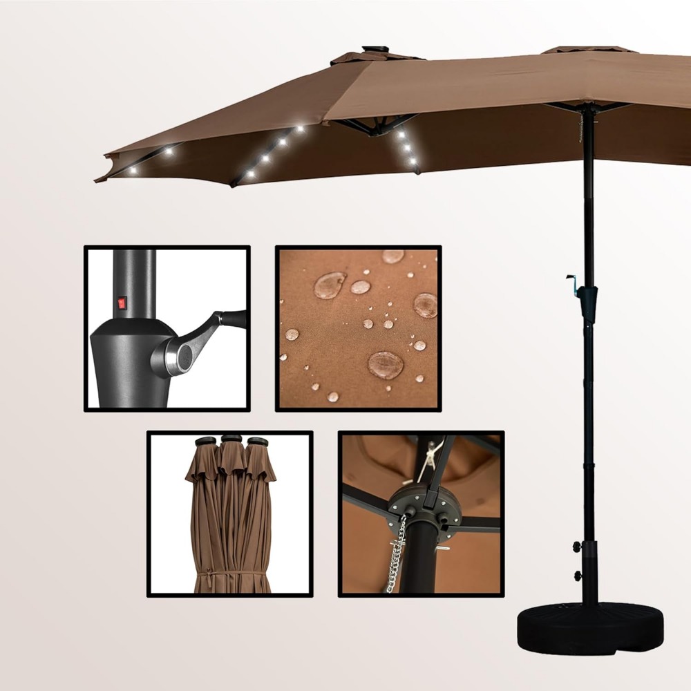 15ft Patio Umbrella With Solar Led Lighted,Double-Sided Outdoor Umbrella for Garden Extra Large