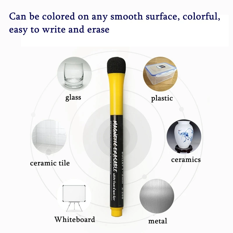 12 สีโรงเรียนห้องเรียนปากกาไวท์บอร์ดแห้งสีขาว BOARD เครื่องหมายในตัวยางลบนักเรียนเด็กวาดปากกาเครื่องเขียน