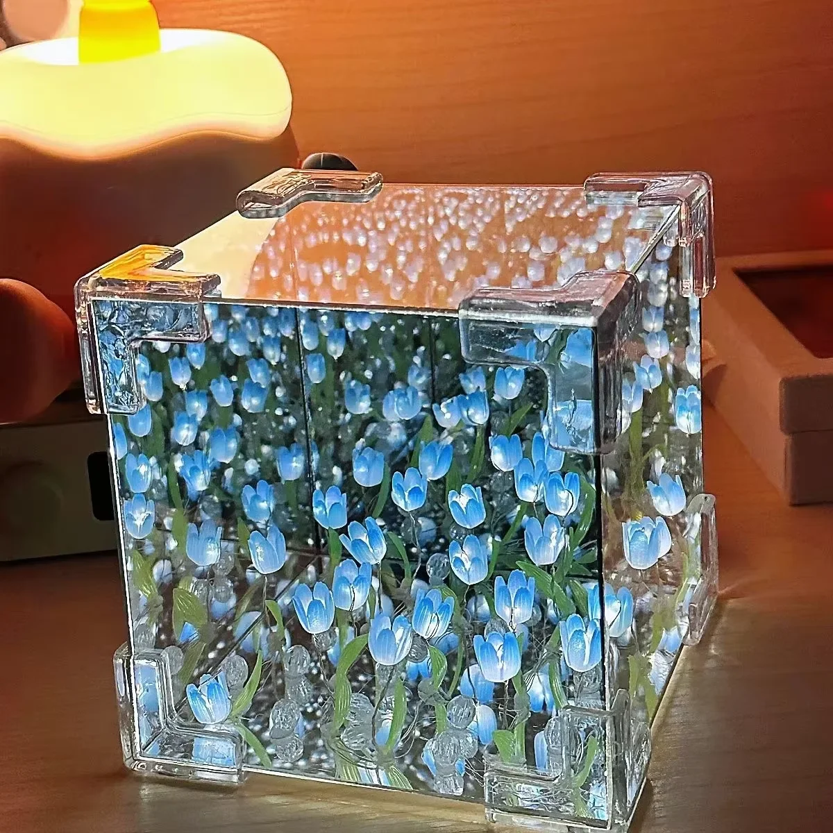 Creative DIY ดอกทิวลิปดอกไม้ Sea Cube สามมิติโคมไฟกลางคืนขนาดเล็กวัสดุสําหรับแฟนคู่แฟนของขวัญ