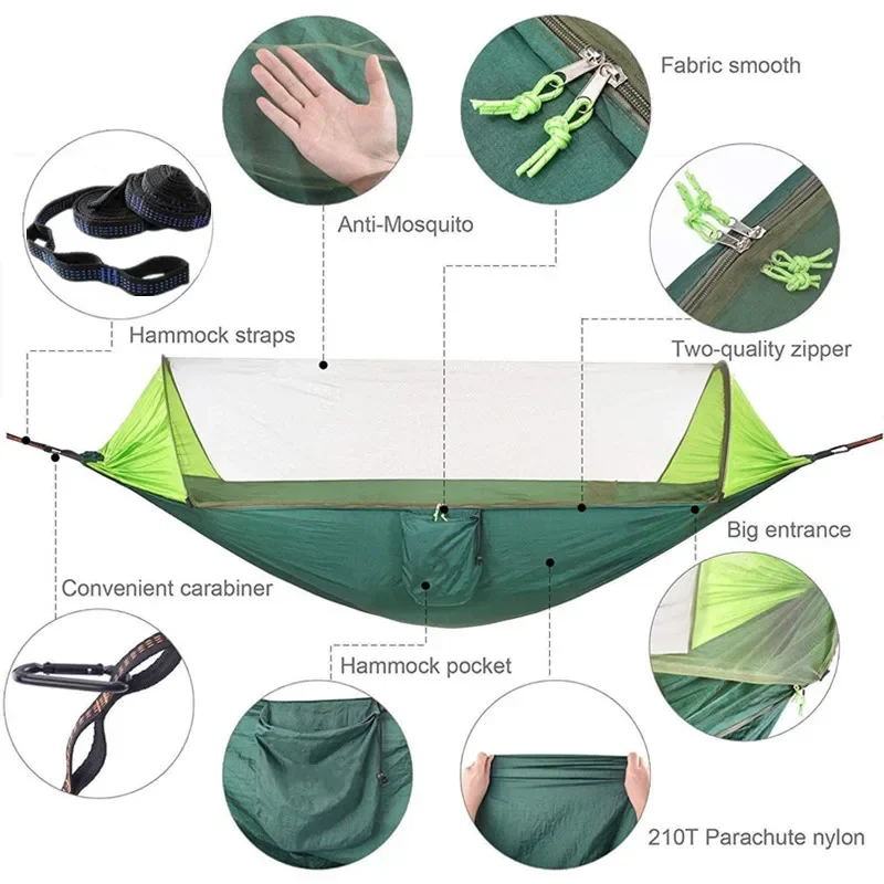 Camping Hammock สุทธิ,เปลญวนร่มชูชีพที่มี500ปอนด์ Super ไนลอนน้ำหนักเบาสำหรับ Camping ท่องเที่ยวเดินป่า