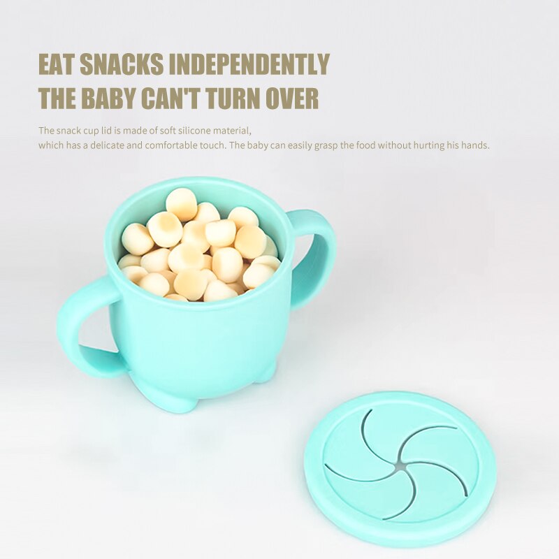 Taza de aperitivos de silicona para bebé, caja de comida de silicona de Color sólido, contenedor de aperitivos portátil para bebé con tapa de taza para bebé
